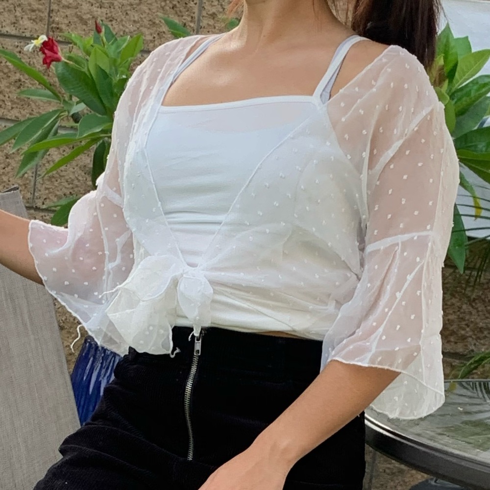Off white transparent front tie blouse